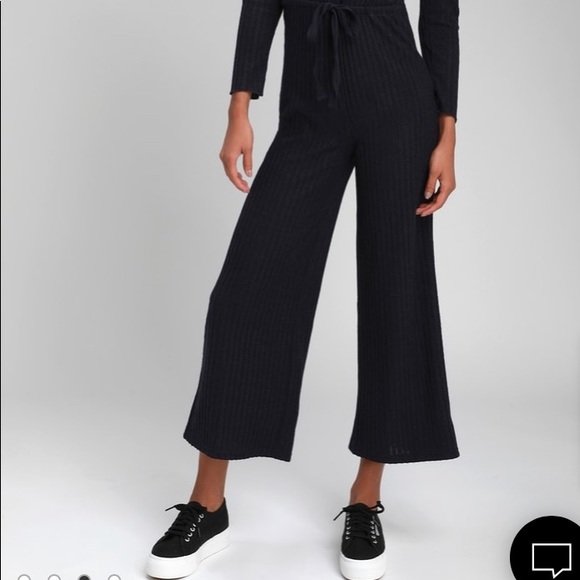 Saylor Navy Blue Ribbed Knit Long Sleeve Jumpsuit - Picture 5 of 8